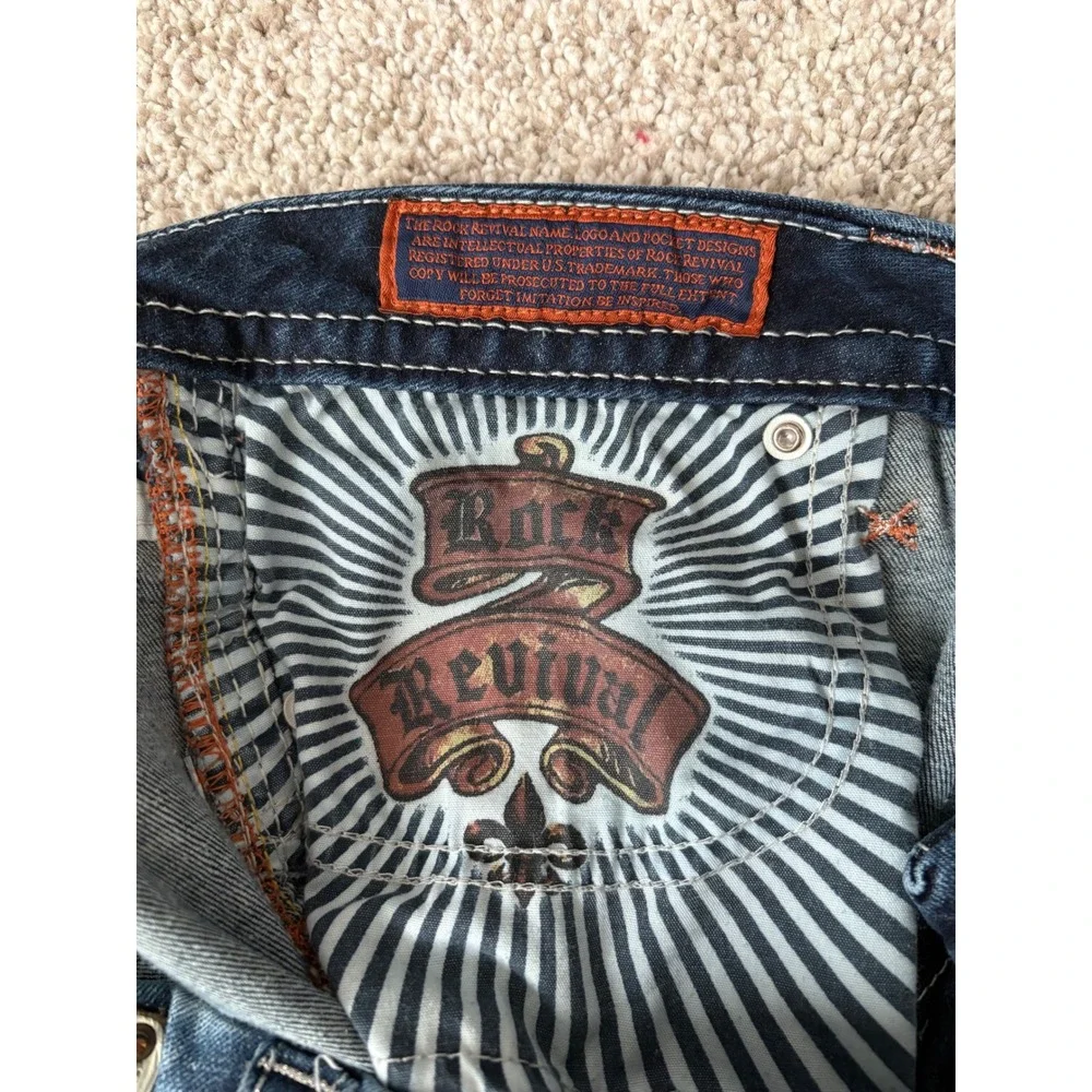 Rock Revival Western Y2K Iselin Easy Boot Jeans 31 Dark Wash Rhinestone - Picture 7 of 10